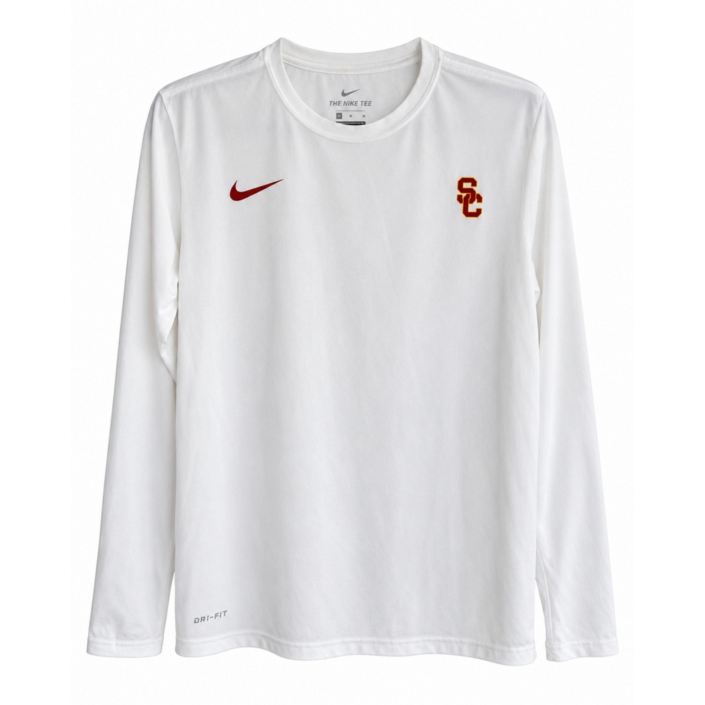 Nike USC Trojans Dri-FIT Long Sleeve Shirt White Mens M